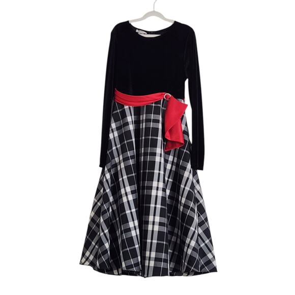 Bonnie Jean Girls 16 Black Plaid Holiday Dress Long Sleeve Maxi - Picture 1 of 7